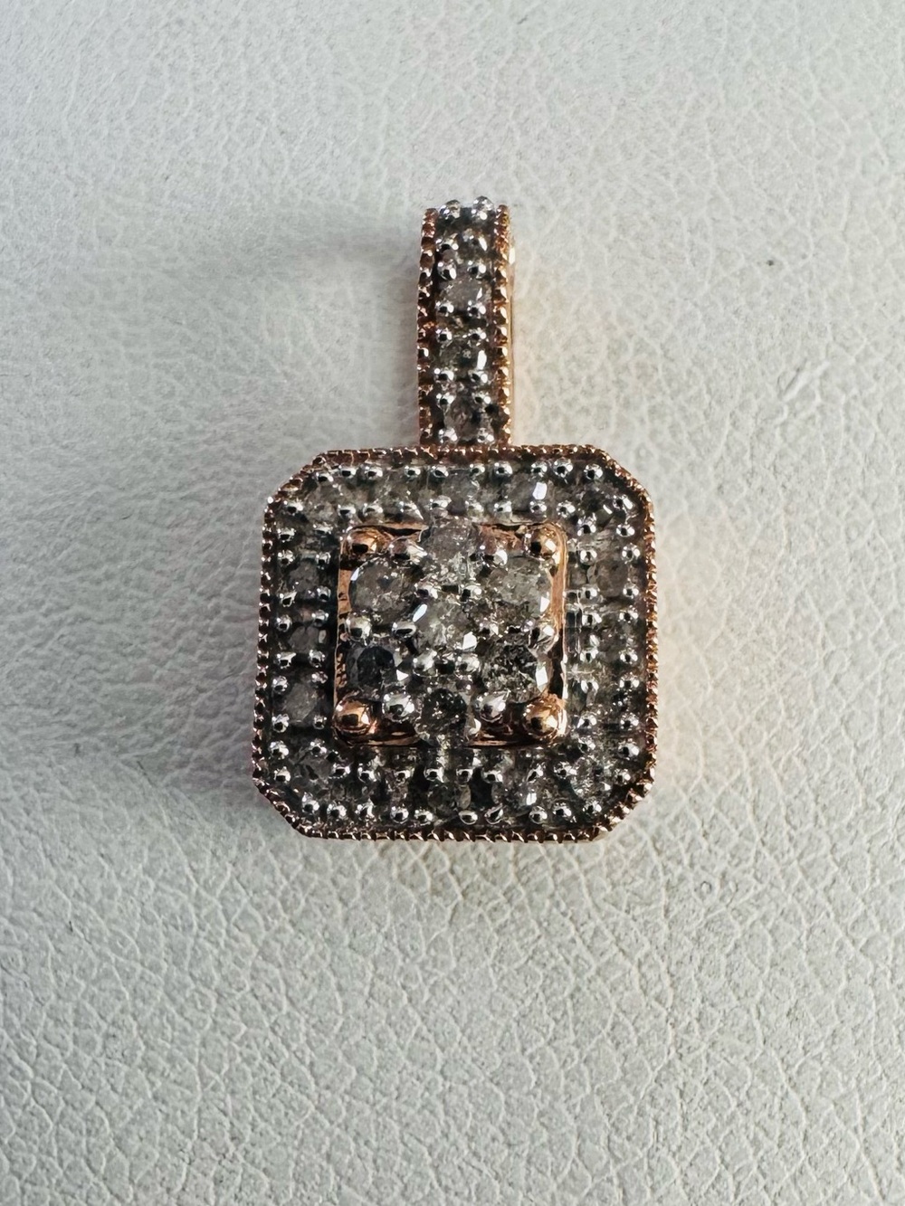 10K Rose Gold Vintage Square Halo Pendant with diamonds